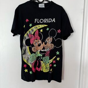 Vintage Disney Black T-Shirt with Mickey and Minnie Design